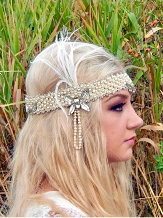 Antique 1920s custom Bridal Boho Pearl Rhinestone Headpiece